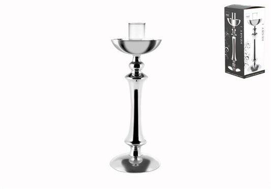 Candeliere 1 Fiamma Candelabro in Vetro Specchio Soffiato Lavorato a Mano H 25cm